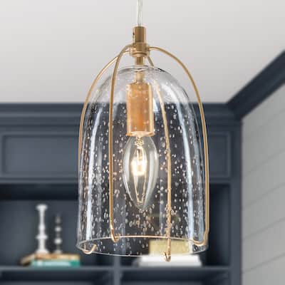 Modern 1-Light Glass Mini Kitchen Pendant Lights with Metal Frame for Dining Room