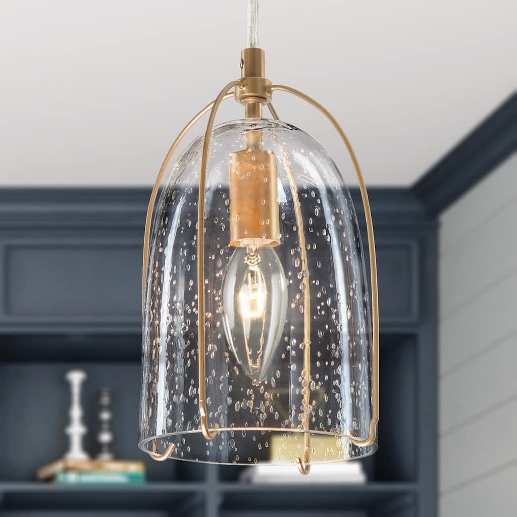 Modern 1-Light Glass Mini Kitchen Pendant Lights with Metal Frame for Dining Room