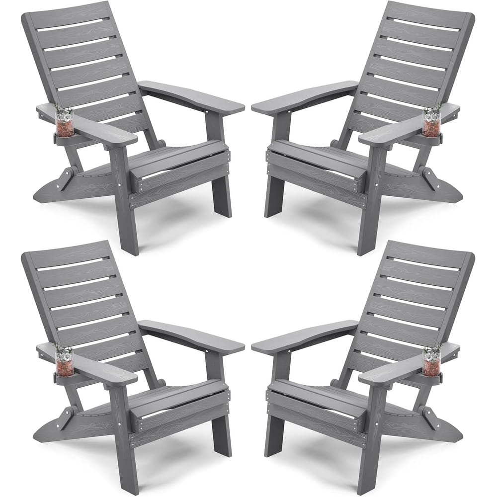 WINSOON HIPS Folding Adirondack Chairs with Arc Back & Cup Holder Set Of 4
