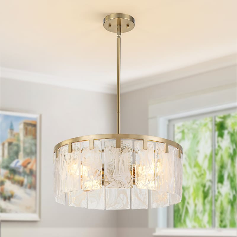 Starsky 4 - Light Modern Drum Handcrafted Textured Glass Chandelier