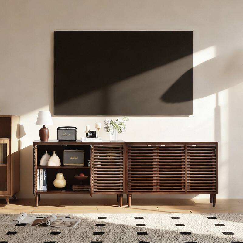 3-Door Storage Cabinet With Adjustable Shelves - Walnut