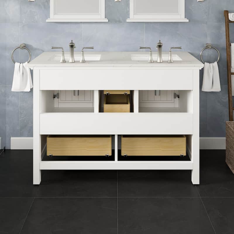 Eviva Britney 48"W White DS Bath Vanity with Carrara Quartz Top