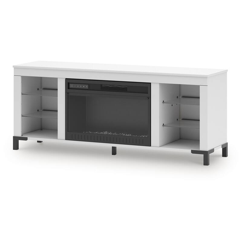 Signature Design by Ashley Brollevi White 60" TV Stand with Electric Fireplace for TVs up to 69"