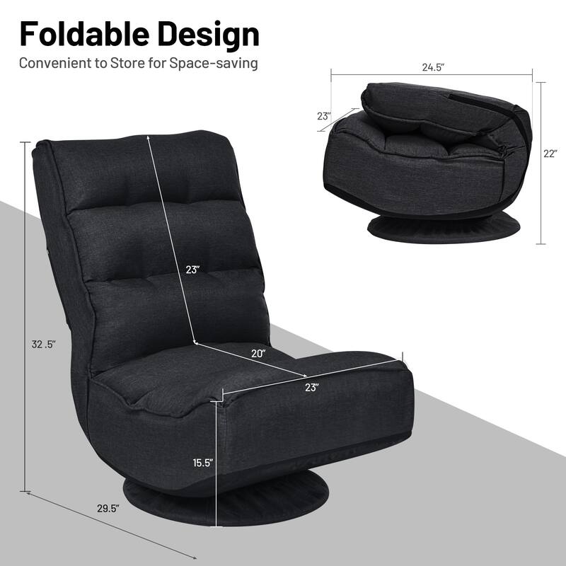 360-Degree Swivel Floor Chair with Foldable Design and Adjustable Backrest