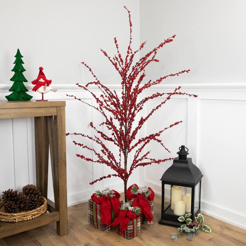 5' Artificial Red Berry Christmas Twig Tree Unlit