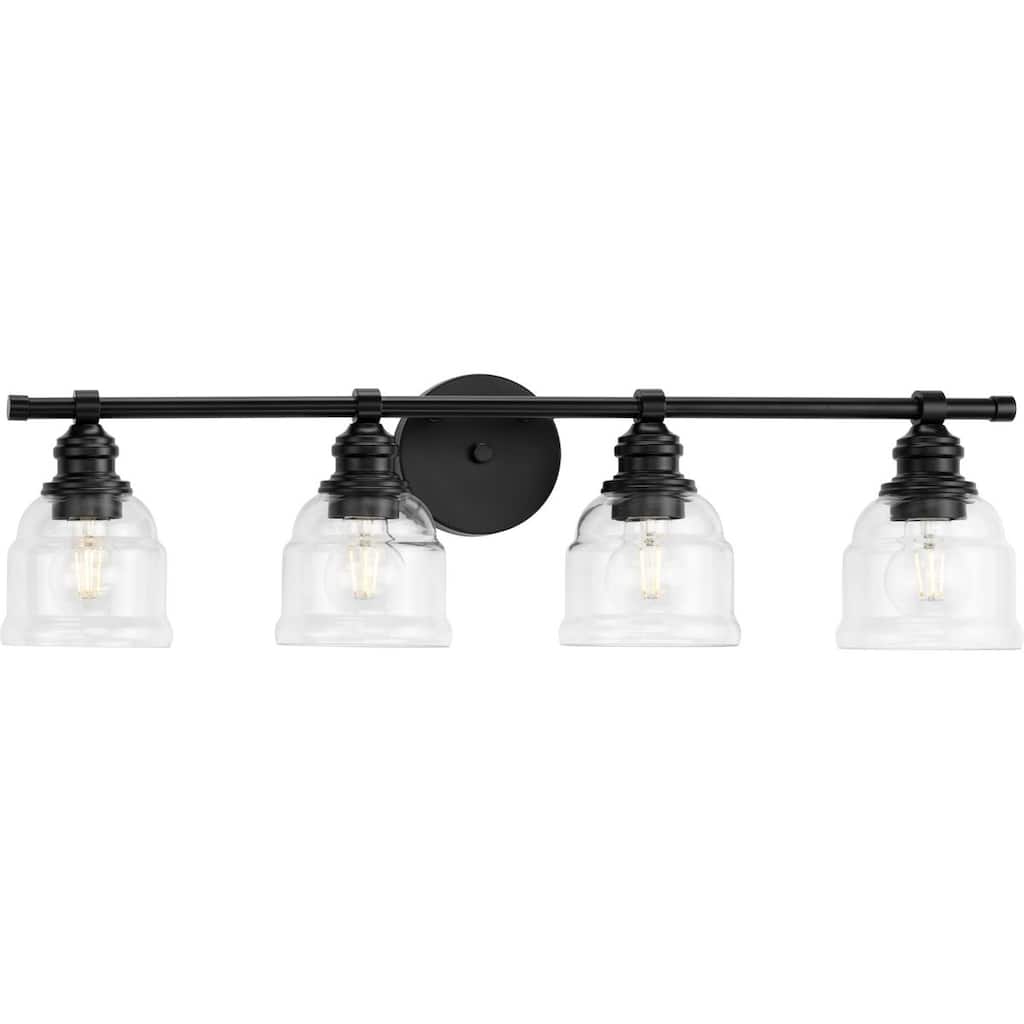 Ambrose Collection Four-Light Matte Black Clear Glass Vanity Light - 29 in x 6.5 in x 7.88 in