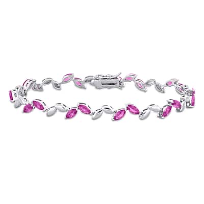 Miadora 9 1/2ct TGW Created Pink Sapphire Bracelet in Sterling Silver