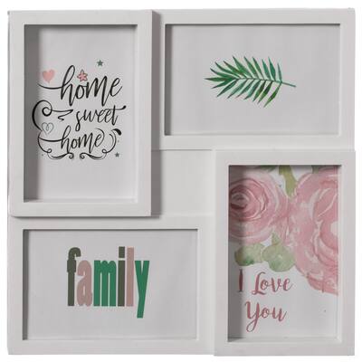 Decorative Modern Multi Photo Holder Tabletop and Wall Mounted and Freestanding Collage Frame for 4 Pictures 4 x 6 Inch, White