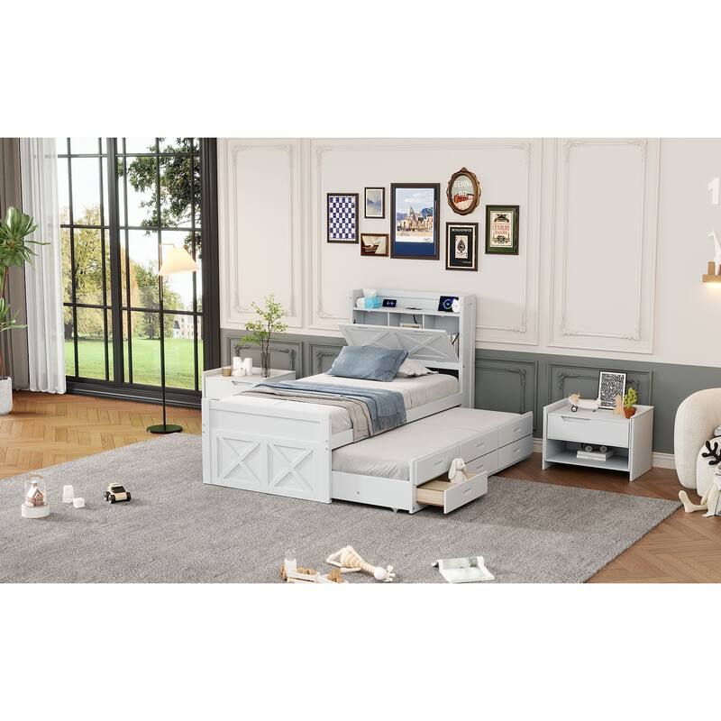 Extendable Bed with Storage Headboard and Drawers