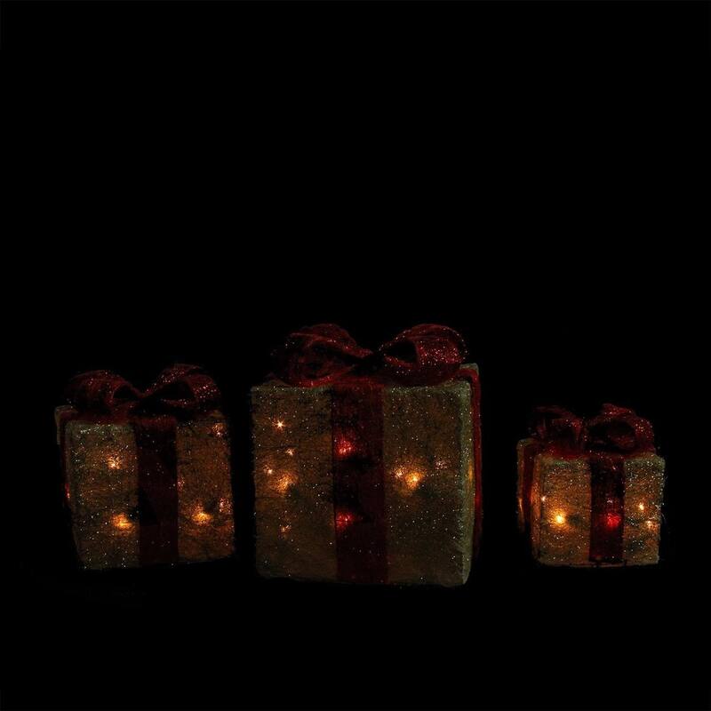 Set of 3 Lighted Gift Boxes Christmas Outdoor Decorations