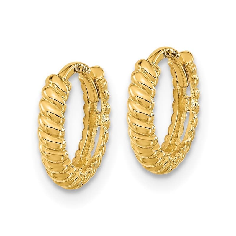 Curata 14k Yellow Gold Polished Ribbed Small Hoop Earrings 9.92x2.2mm