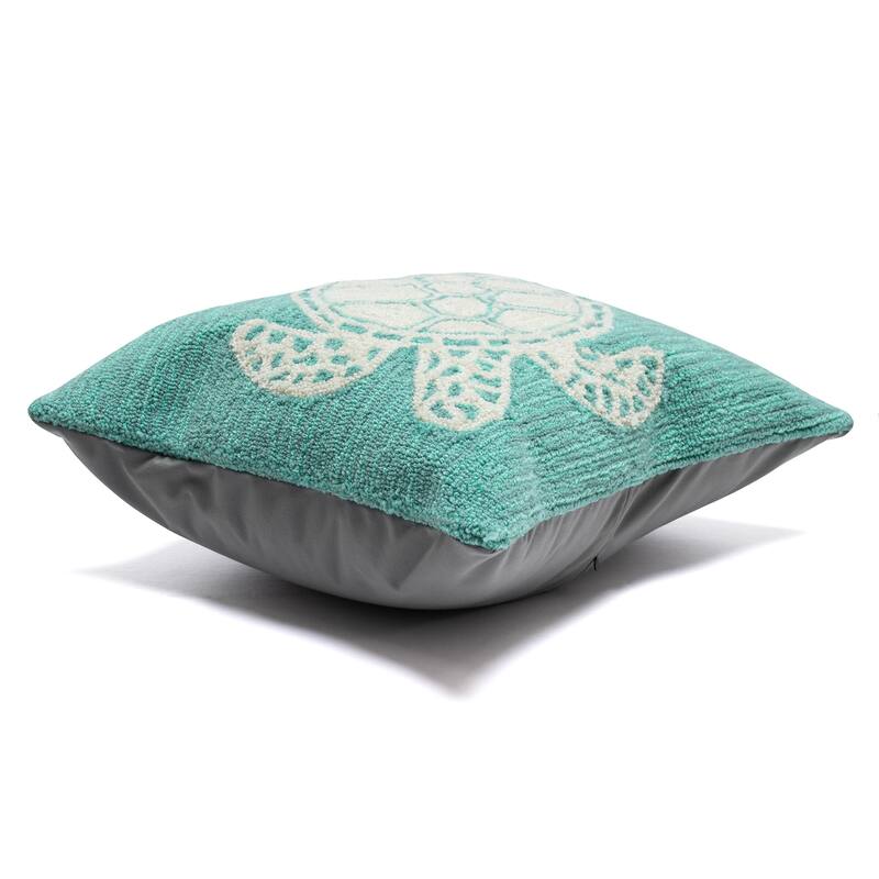 Liora Manne Frontporch Turtle Indoor/Outdoor Pillow Aqua 18" Square