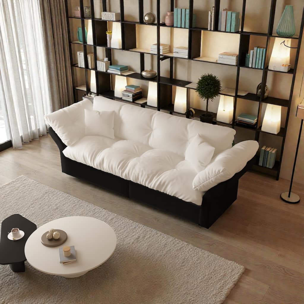 74.8 Inch Queen Pull Out Sofa Bed, 3 in 1 Convertible Velvet Sleeper Loveseat with Tufted Cushions