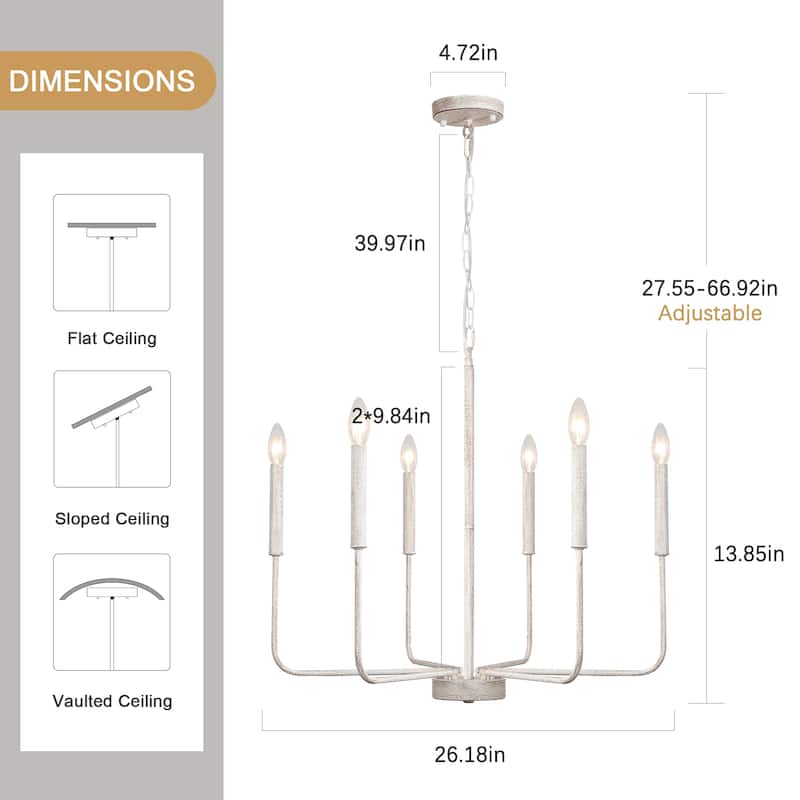 Modern 6-Light Candle Chandelier Classic Ceiling Light for Dining Room Kitchen Island - N/A