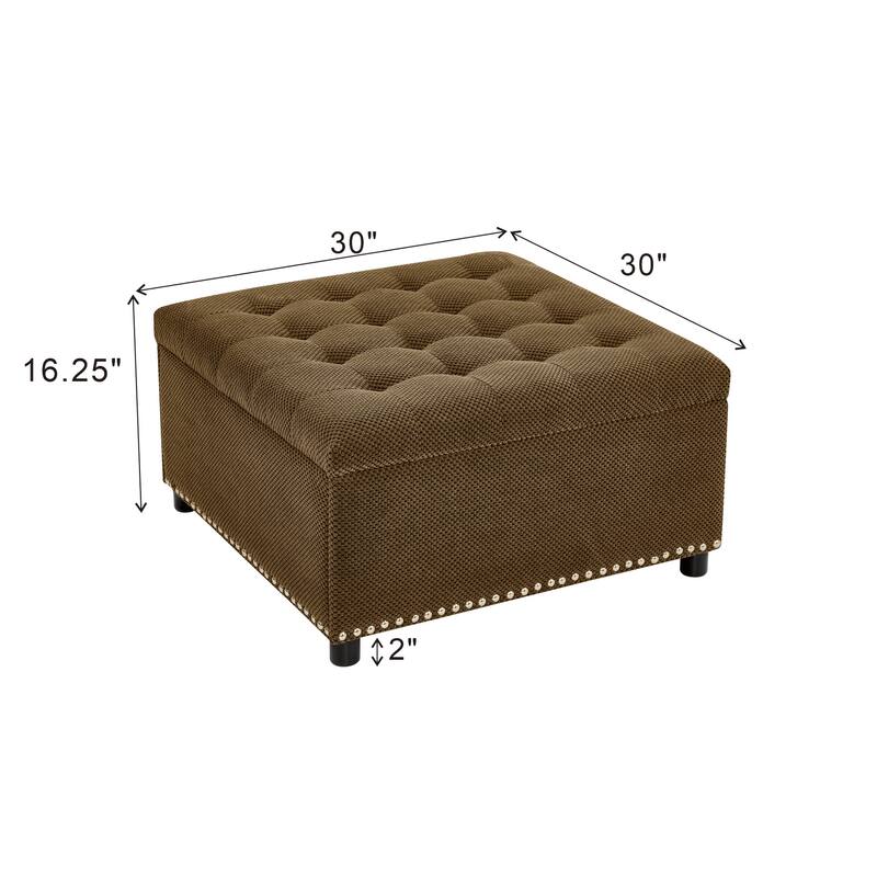 Storage Ottoman,Tufted Footstool, Nailhead Trim Ottoman, Square Storage Ottoman, Upholstered Coffee Table, Bedroom Storage