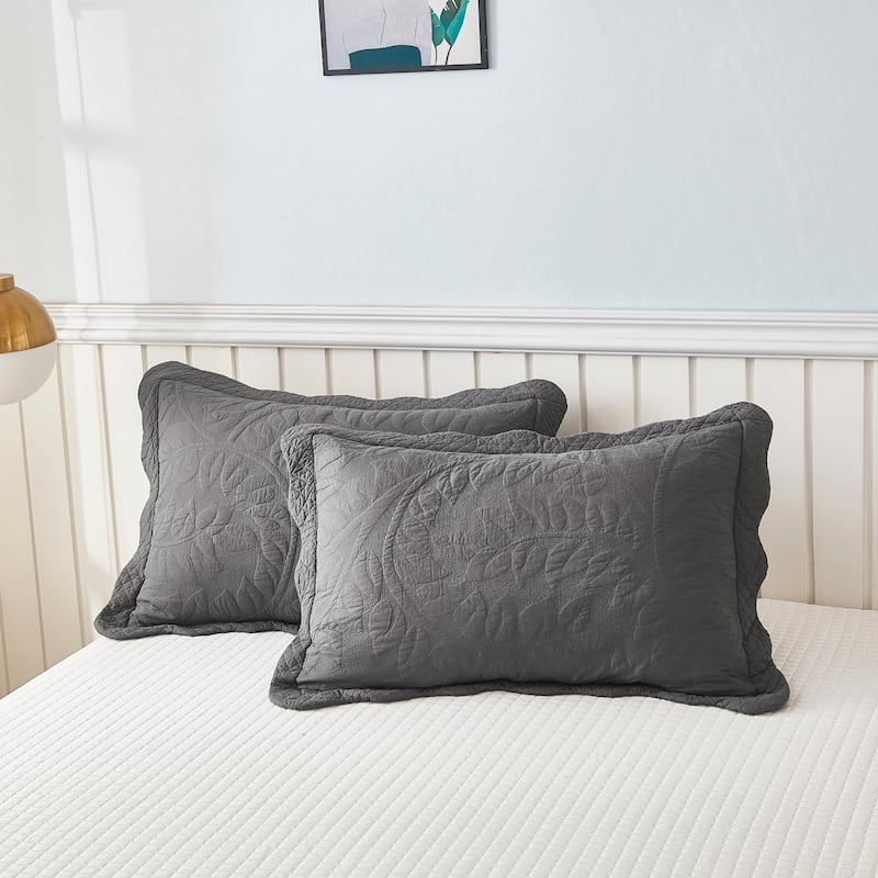 MarCielo 2-Piece 100% Cotton Embroidered Quilted Pillow Shams