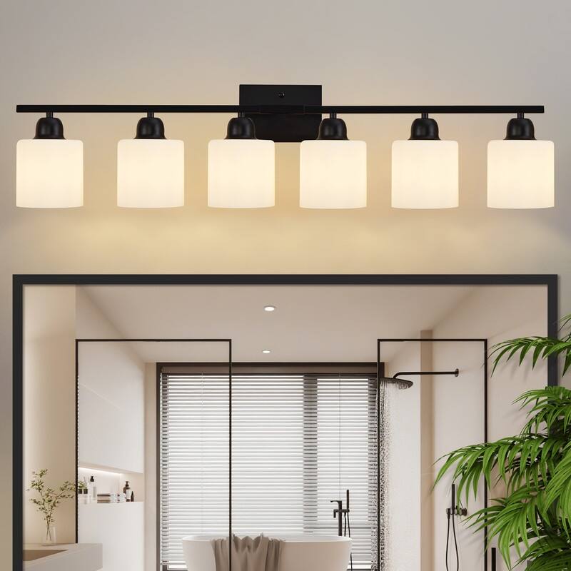 Modern Bathroom Vanity Light With Frosted Milk Glass Shades