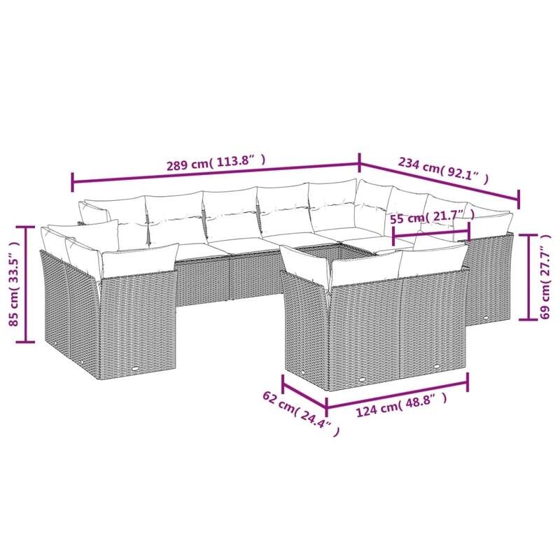 vidaXL Garden Sofa Set Beige PE Rattan 12 Piece Set Modular - 24.4 x 24.4 x 27.2