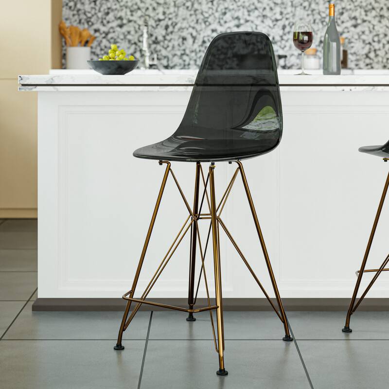 Cresco Modern Ergonomic Acrylic Gold Finish Steel Frame Barstool with Footrest, Sleek Design for Kitchen or Home Bar Seating