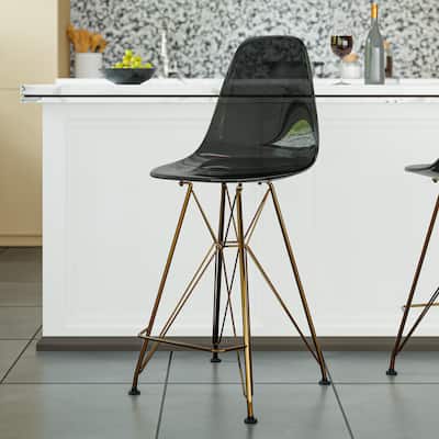 Cresco Modern Ergonomic Acrylic Gold Finish Steel Frame Barstool with Footrest, Sleek Design for Kitchen or Home Bar Seating