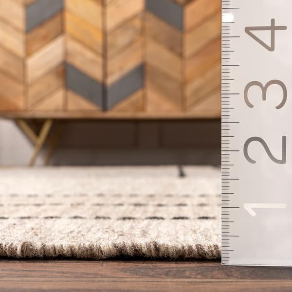 dimension image slide 1 of 2, Nuloom Karlene Modern Striped Wool Tasseled Area Rug