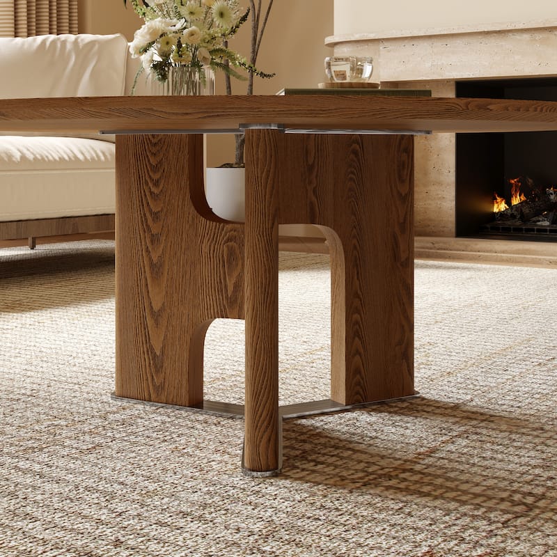Rustic-Style Coffee Table Medieval Modern Coffee Table Round Coffee Table with Ash Veneer, for Living Rooms