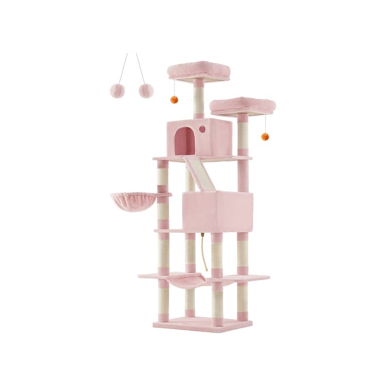 Multi-Level Cat Tree with Perches Caves and Scratching Posts - 81.1" - Jelly Pink
