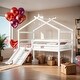 preview thumbnail 1 of 19, Elegant Twin Low Loft House Bed with Slide, Ladder, Safety Guardrails and House Roof Frame, Space for Entertainment, White White