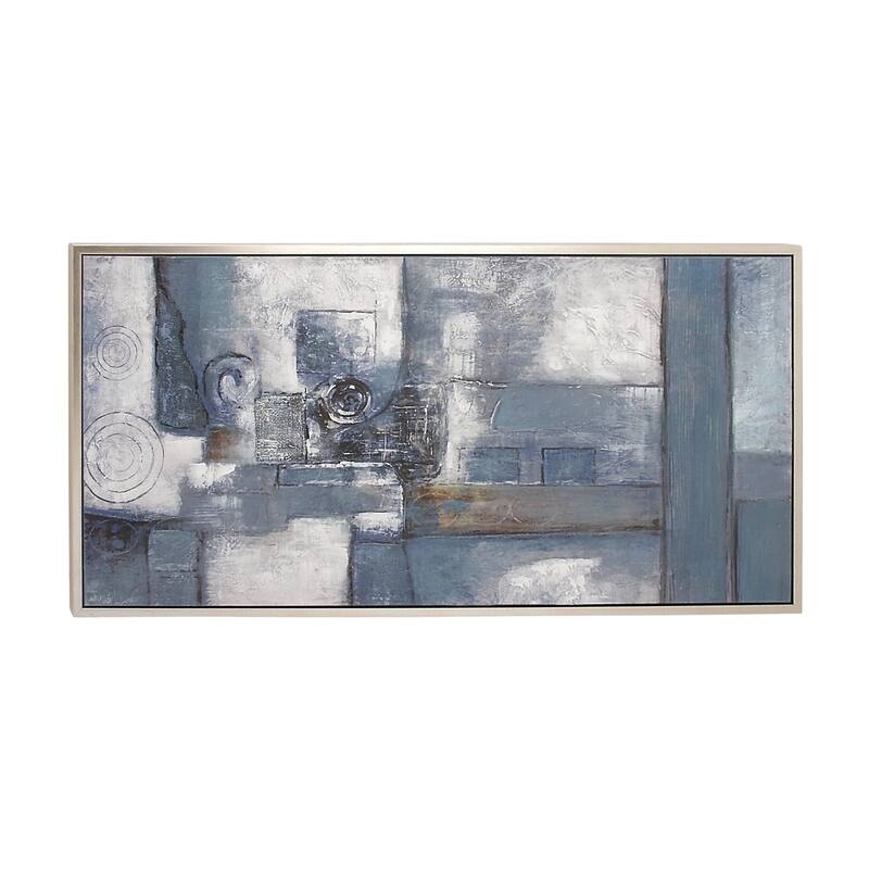 Gray Canvas Abstract Framed Wall Art with Silver Frame