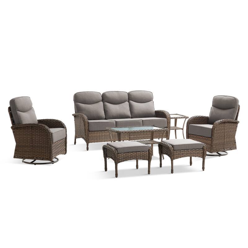 Pocassy Outdoor Sofa Swivel Chair and Ottman with Coffee Table