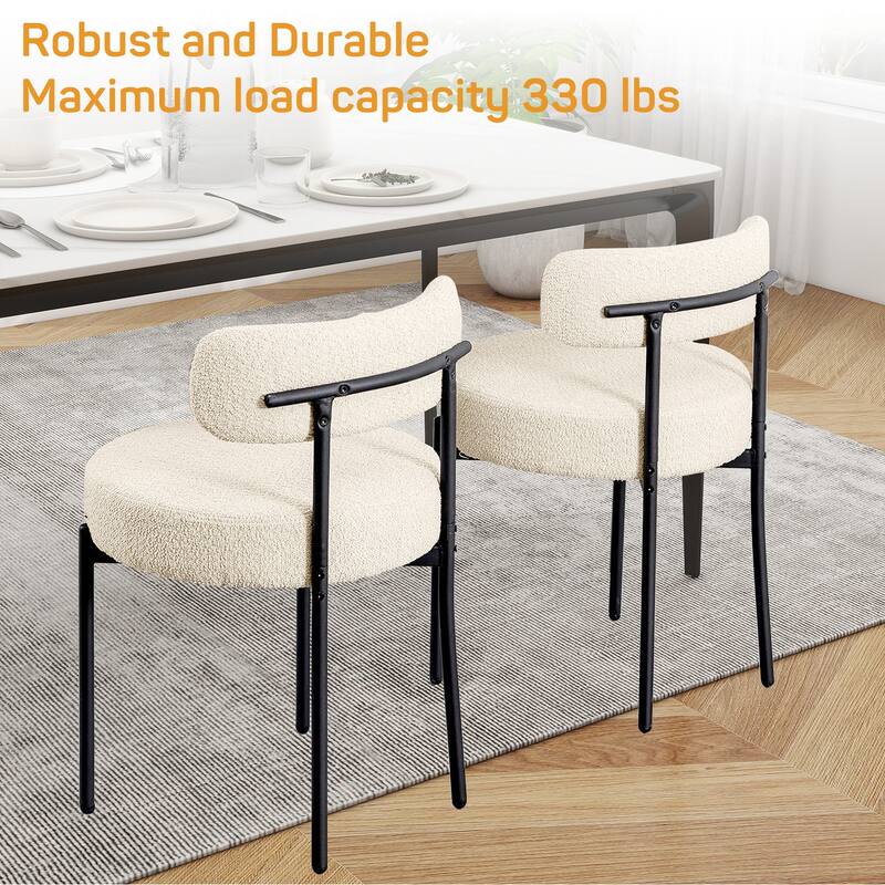 Sherpa Fabric Upholstered Dining Chairs Set with Backrest For Dining Room, Kitchen, Living Room (Set of 4)