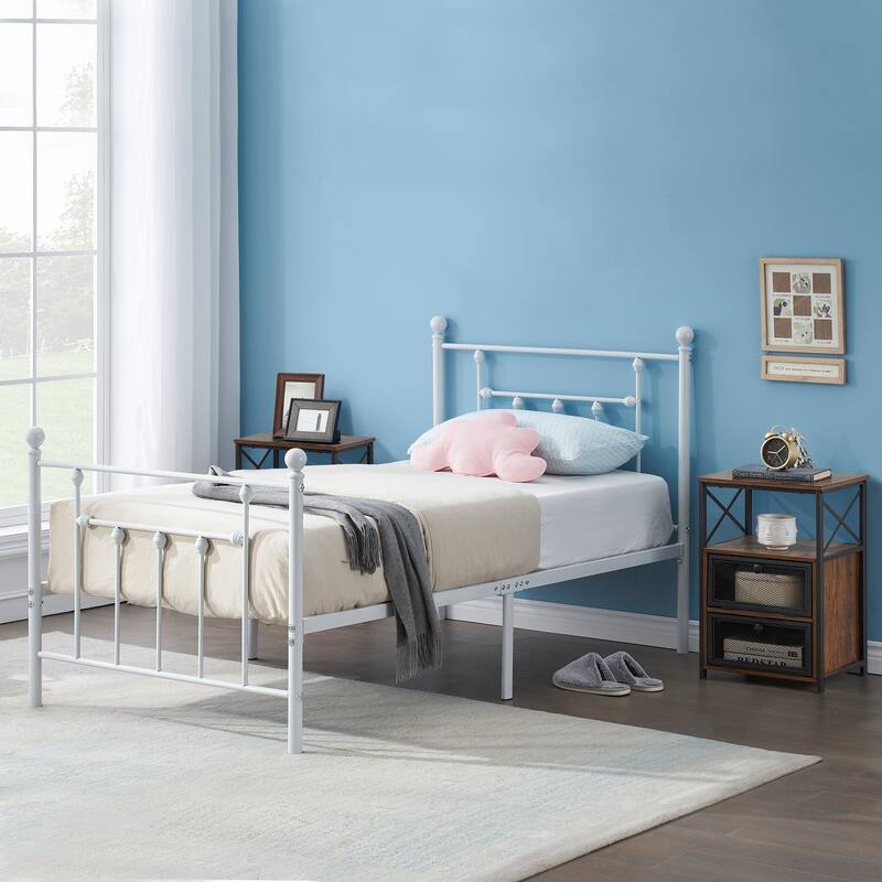 Taomika 3-pieces Bed Frame and Brown Nightstands Set -（Set of 3）