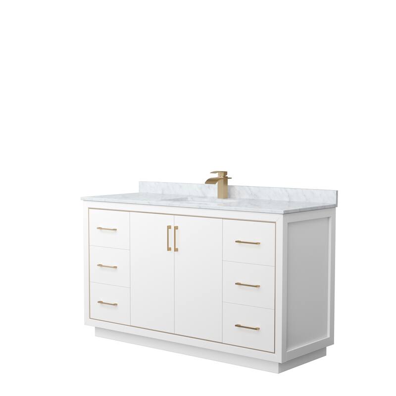 Icon Single Vanity Set, White Carrara Marble Top, No Mirror