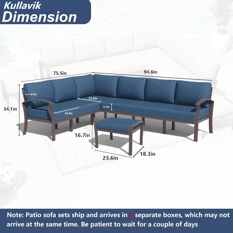 Kullavik Aluminum Corner Sofa Set, Patio Outdoor Sectional Sofa Set with Armrests and Footrests