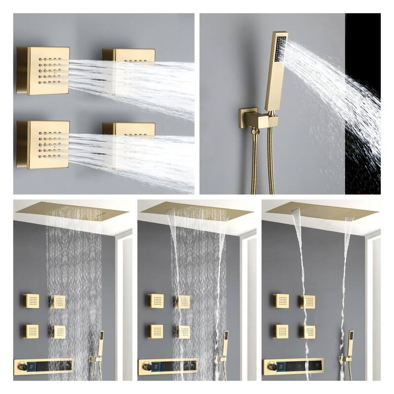 Modland Square Digital Rain and Waterfall Shower System with High-pressure Handheld Showerhead & 4 Massage Jets