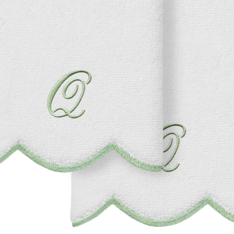 Authentic Hotel and Spa 100% Turkish Cotton Green ADORNIA Scallop Personalized 2 Piece Fingertip Towel Set - 2 Fingertip Towels
