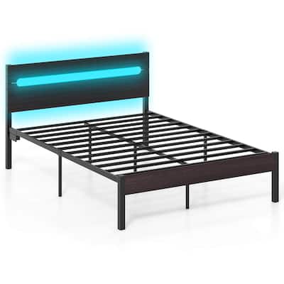 Costway Full Size Bed Frame with Built-in Charging Station Sturdy