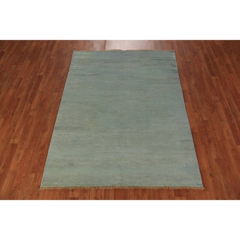 Light Green & Blue Modern Gabbeh Oriental Rug Handmade Wool Carpet - 4'8" x 6'4"