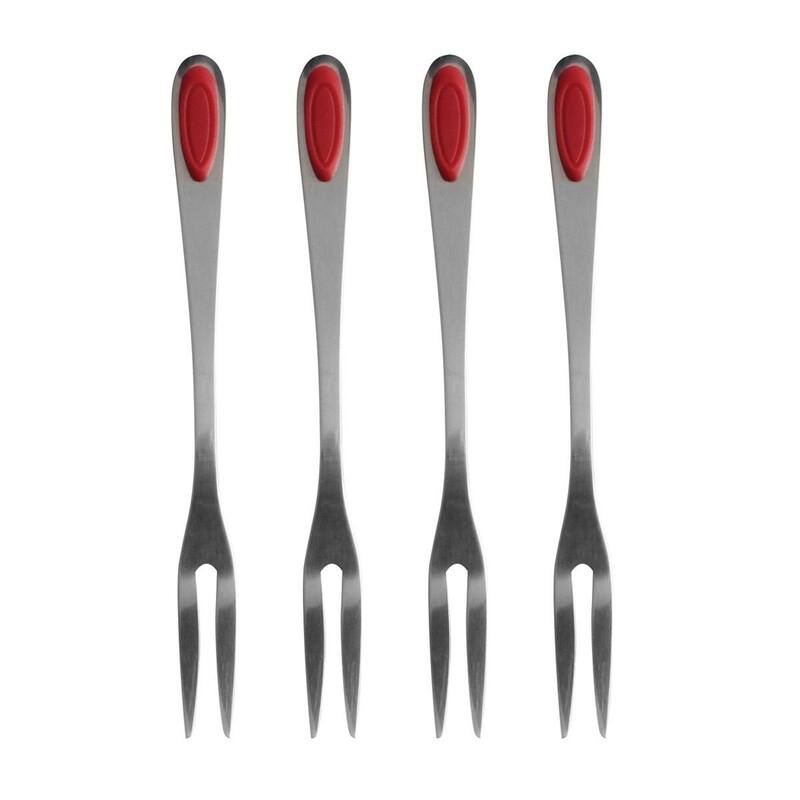Maine Man 4pc 18/8 Stainless Steel / Silicone 6.5" Seafood Forks Set - 1 Set