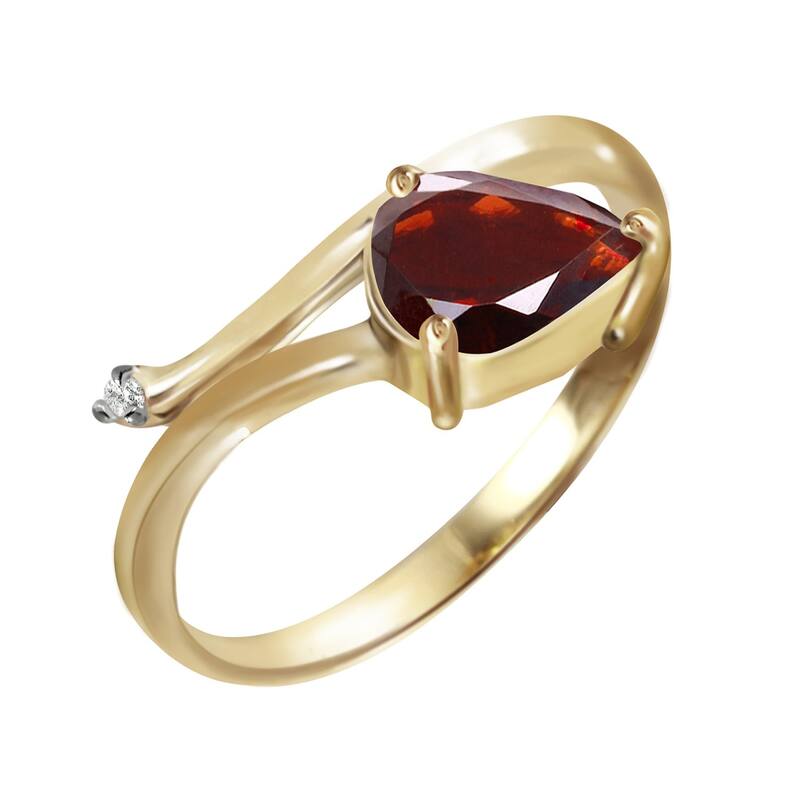 14k Solid Gold 0.83 ct Natural Diamond & Garnet Gemstone Ring Pear Cut