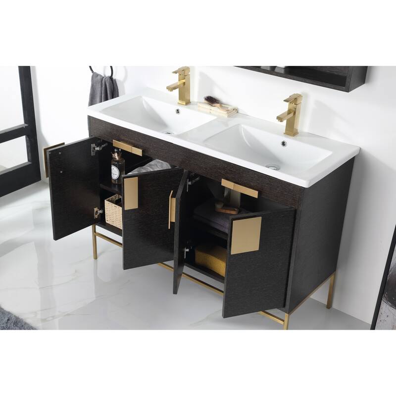 Modern Bathroom Vanity Set, Vitreous China Double Sink Top 48"