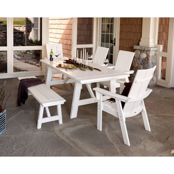 POLYWOOD Modern Adirondack 6Piece Rustic Farmhouse Dining Set with