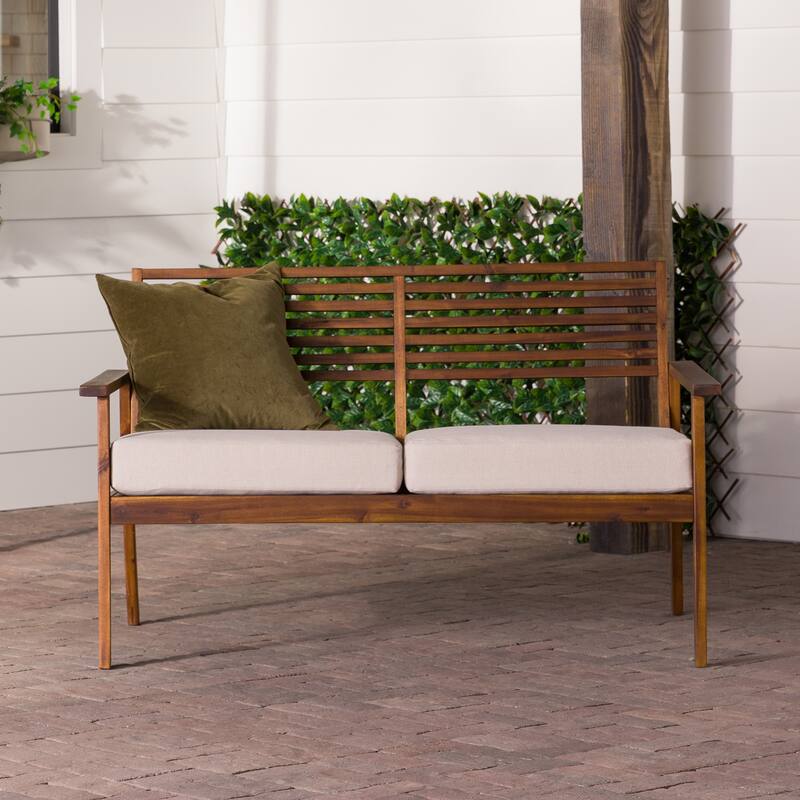 Middlebrook Slat-Back Solid Wood Patio Love Seat - Dark Brown