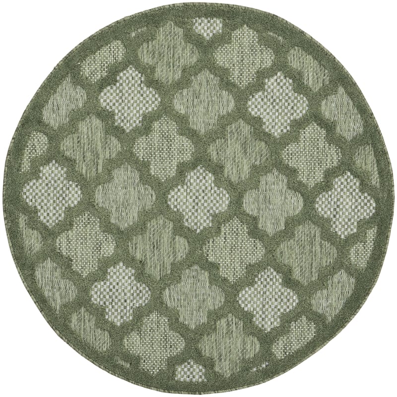 Nourison Easy Care Indoor/Outdoor Moroccan Trellis Area Rug - 4' x Round - Green
