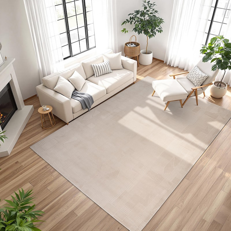 Gertmenian Arlo High Low Transitional Modern Gray Ivory Black Indoor Area Rug Collection - 8'9" x 12'6" - Dearra Beige - Rectangle