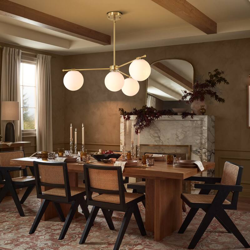 4-Light Mid-Century Modern Gold Metal Globe Pendant Light - Frosted Glass Sphere Fixture for Dining Room - 4 Light