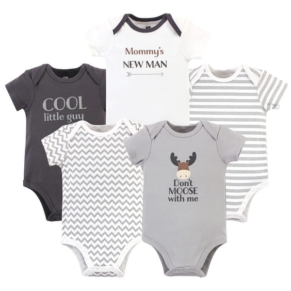 slide 1 of 1, Hudson Baby Cotton Bodysuits 5pk, Dont Moose With Me 0-3 Months - Dont Moose With Me
