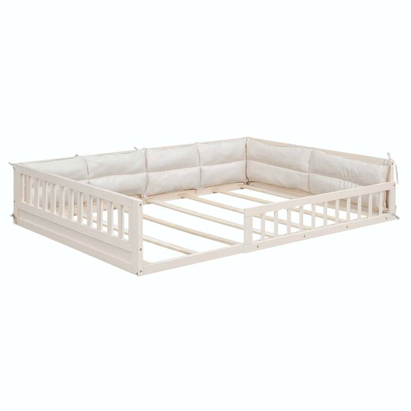 Upholstered Platform Bed with Guardrail and Pillow