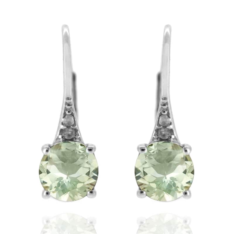 925 Sterling Silver Green Amethyst and Diamond Earrings
