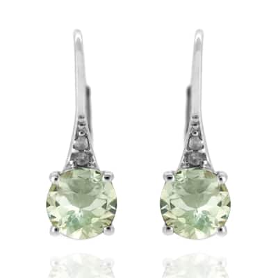 925 Sterling Silver Green Amethyst and Diamond Earrings